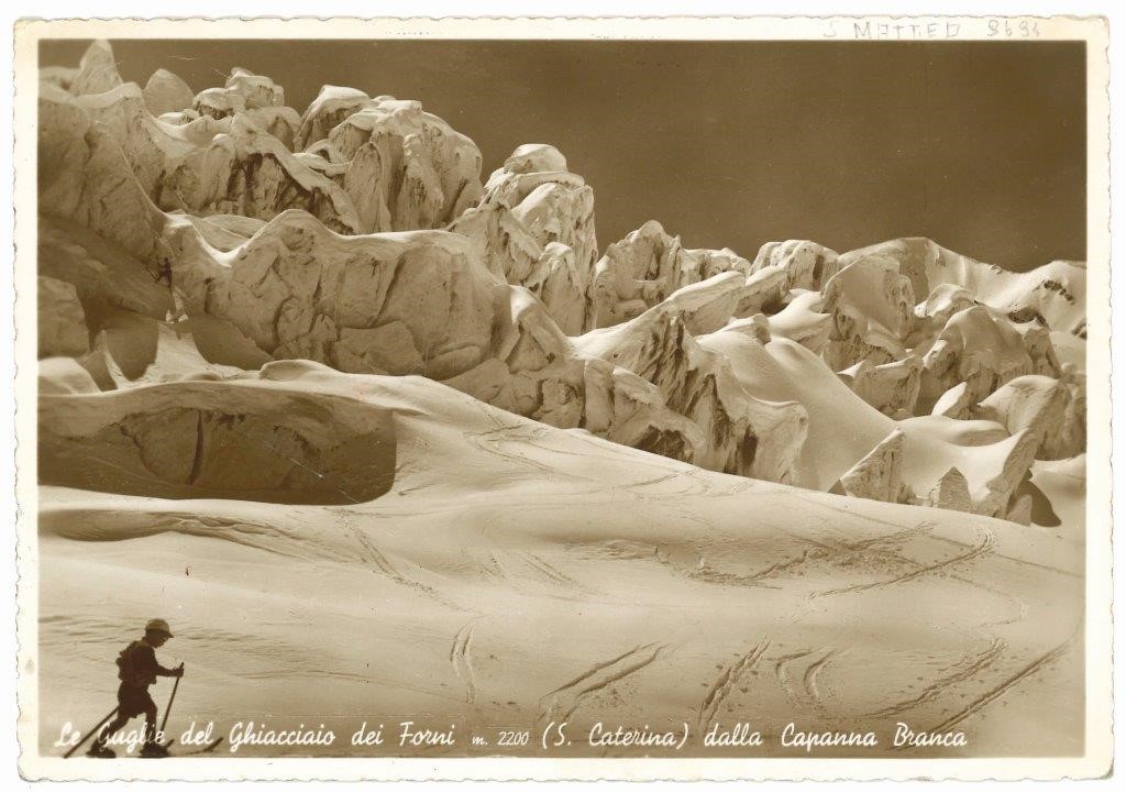 cartolina storica del ghiacciaio dei forni - capanna bianca